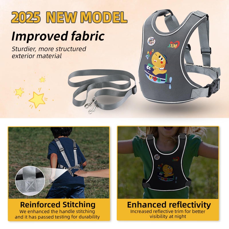 JXM 2025 New Safety Harness with Light Reflector for Active Child (3-6 yrs), Secure Vest Walking Harness with Quick Grab Handle and Pouch, Adjustable Tether Leash for Autism Special Needs ADHD/ASD Kids - Image 2